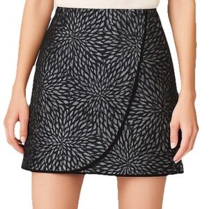 LOFT Petites 00P Black Metallic Brocade Mini Skirt Floral Wrap Overlay Cocktail